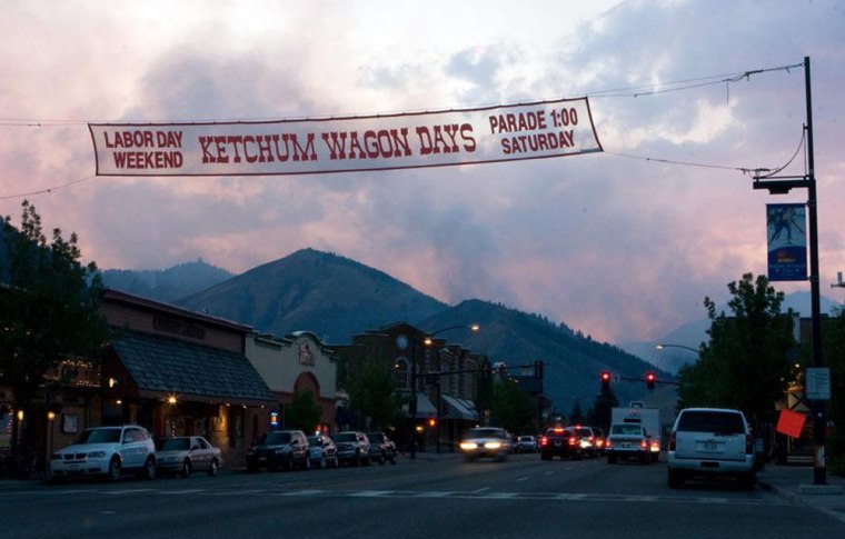 Smoke from the nearby wildfire is seen from the main street in Ketchum, Idaho, on Aug. 22. Firefighters have since gained the upper hand against the fire that threatened the Sun Valley resort community.