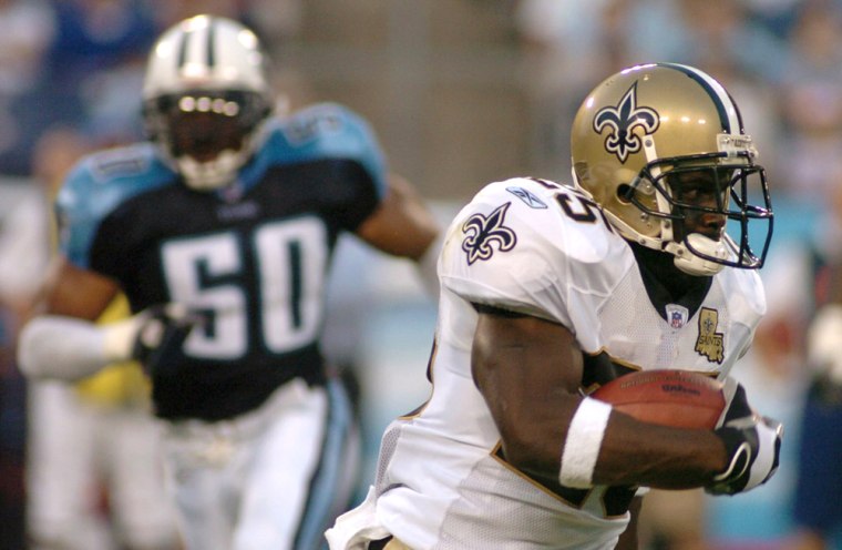 New Orleans Saints first round draft pick Reggie Bush runs during his first NFL football game against Tennessee Titans in Nashville