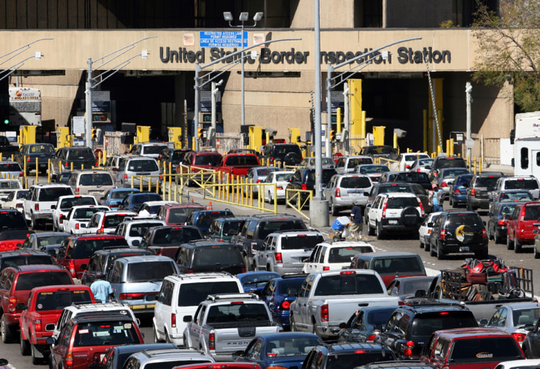 Traffic headed into the United States sits at a standstill at the San Ysidro Port of Entry in Tijuana, Mexico, in March.