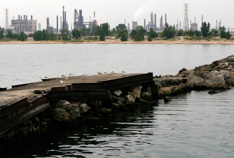 British Petrolium oil refinery sits on the shore of Lake Michigan in Whiting Indiana