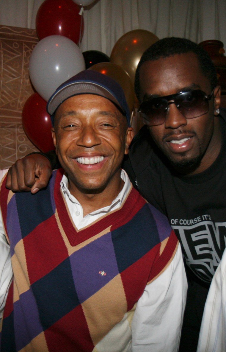 This photo, supplied by AllHipHop.com, shows Sean Diddy Combs and Russell Simmons, left, co-hosts of AllHipHop.com -- The Rebirth Kick Off party at Nikki Midtown in New York on Wednesday night, Sept.12, 2007.  Simmons is also co-chairman of  \"The Dream\" concert  in New York to raise money for a national memorial for Martin Luther King Jr. in Washington, D.C., next Tuesday, Sept. 18, 2007.(AP Photo/AllHipHop.com, Johnny Nunez )