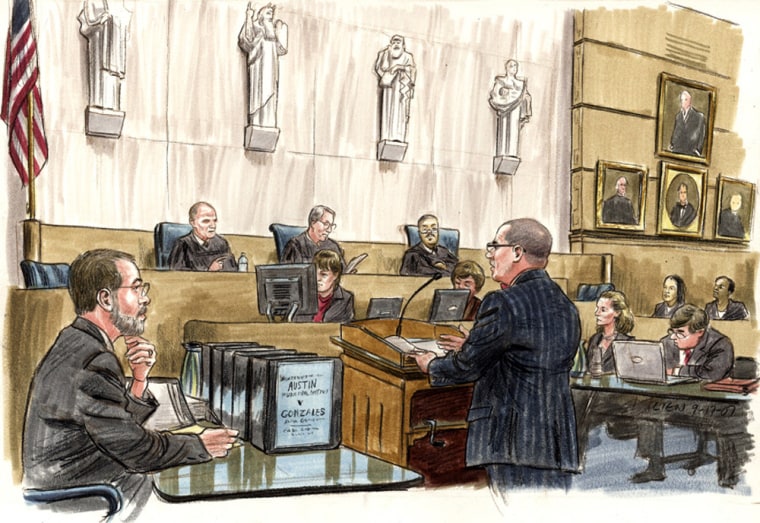 Chris Ward, a lawyer for the plaintiff Northeast Austin Municipal Utility District #1, argues, Monday, before Circuit Judge Tatel and District Judges Friedman and Sullivan. 
