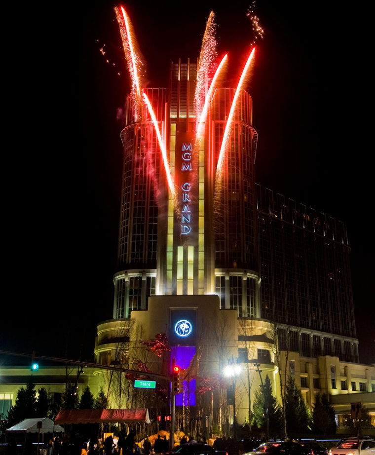 Fireworks mark the grand opening of the MGM Grand Detroit.