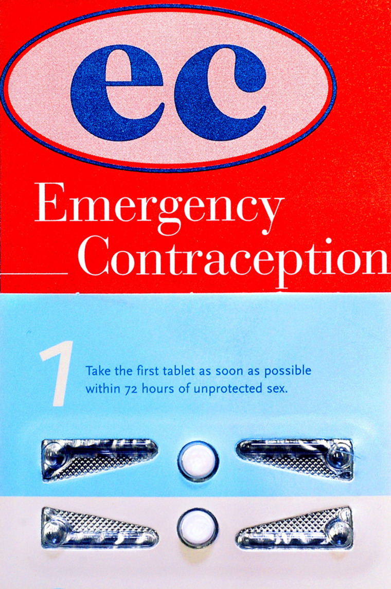 A package of emergency contraception pills, known as Plan B, is displayed at a Planned Parenthood office in Springfield, Ill., on Feb. 23, 2004.
