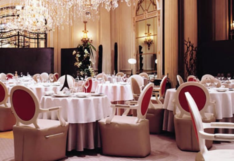 Alain Ducasse dining room, at Plaza Athénée in Paris.