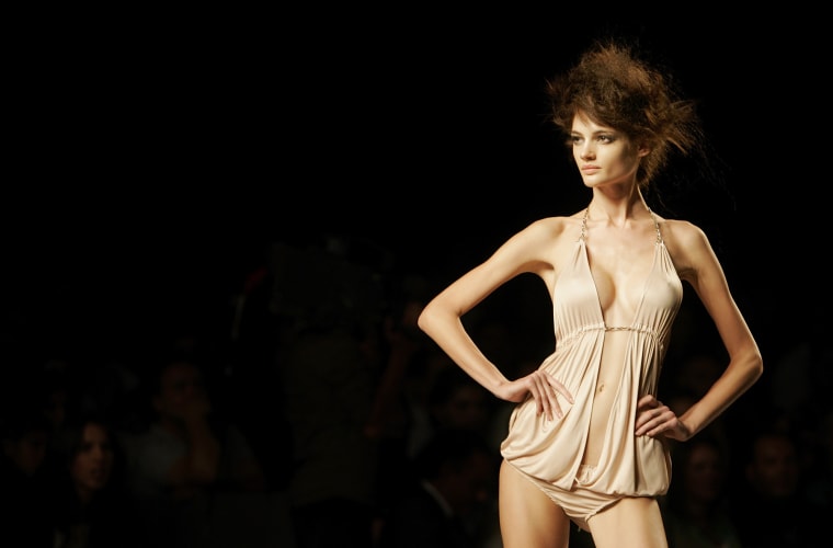 A model wears a spring/summer design by Locking Shocking during the third day of the Pasarela Cibeles fashion show in this Sept. 2005 photo.