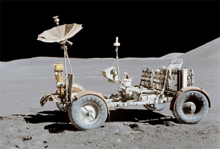 Apollo 15 Commander Dave Scott photographed the Lunar Rover at the end of the last EVA.