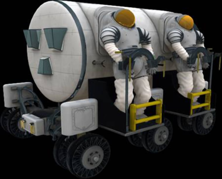 This image is a one of several conceptual visions of a pressurized rover for future moon explores under NASA's revised lunar plan and may not represent the final design. 