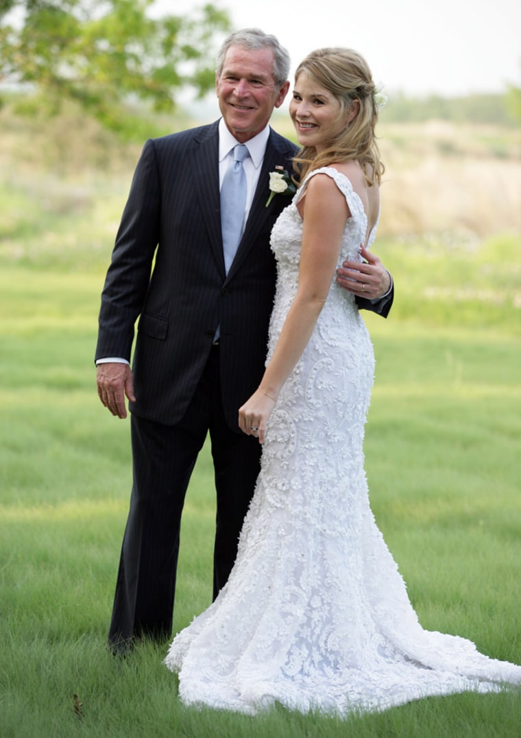 President George W. Bush and Jenna Bush pose for a photographer Saturday, May 10, 2008, prior to her wedding to Henry Hager at Prairie Chapel Ranch in Crawford, Texas. White House photo by Shealah Craighead