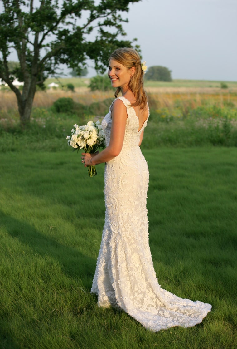Jenna Bush poses for a photographer Saturday, May 10, 2008, prior to her wedding to Henry Hager at Prairie Chapel Ranch in Crawford, Texas.  White House photo by Shealah Craighead