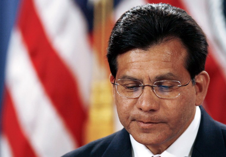 U.S. Attorney General Gonzales announces his resignation during a news conference at the Justice Department in Washington
