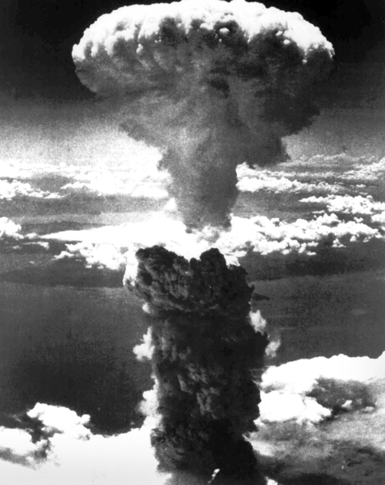 ** FILE **  A mushroom cloud rises 20,000 feet over Nagasaki, Japan on Aug. 9, 1945, moments after an atomic bomb was dropped on the city by U.S. forces.  Although nuclear weapons are cached by a relatively small number of nations,  the nuclear arms club has grown, the newest members - India, Pakistan and now North Korea.  (AP Photo/U.S. Air Force, File)