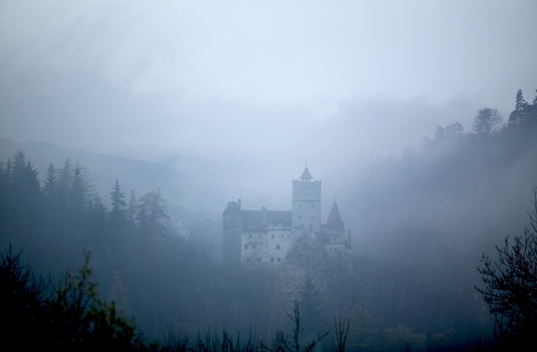Bran Castle, Dracula's castle, in fog, Transylvania.