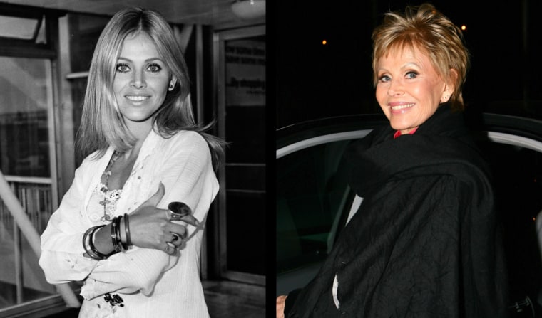 Then, June 19, 1974 Swedish actress Britt Ekland.(Photo by Evening Standard/Getty Images)
 Now, Britt Ekland at the \"The Late Late Show\" - January 12, 2007 at RTE Studios in Dublin.  (Photo by Phillip Massey/FilmMagic)