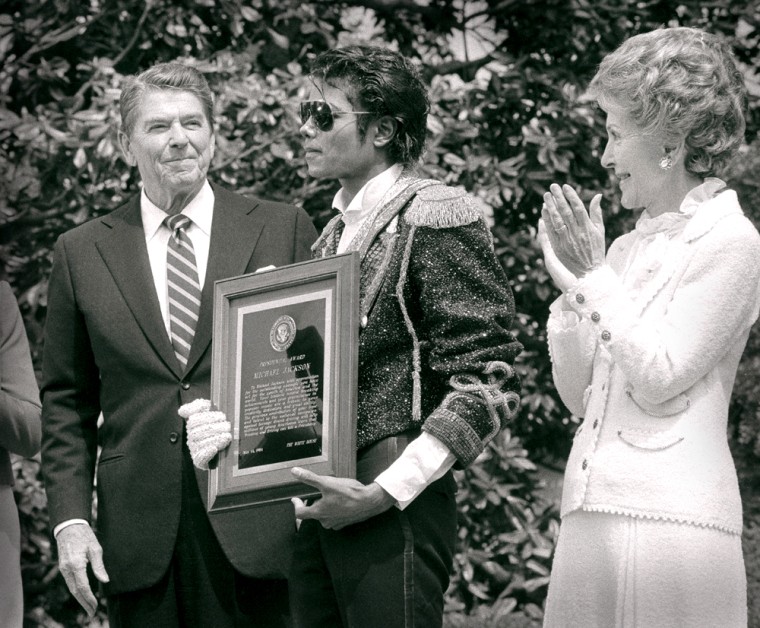 Reagans and Michael Jackson at Ceremony