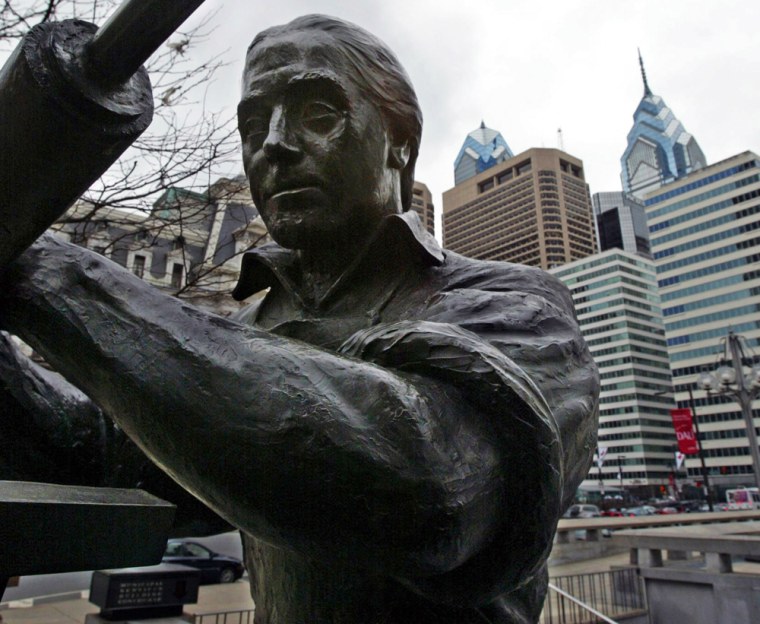 A bronze sculpture in Philadelphia, titled Benjamin Franklin Craftsman, is seen Thursday, March 24, 2005. Philadelphia is making plans to honor an 18th-century overachiever, Franklin, with a 21st-century party. Five years in the making, the tricentennial celebration of Franklin's birth will mostly unfold during 2006, but a few events are already under way.   (AP Photo/Joseph Kaczmarek)