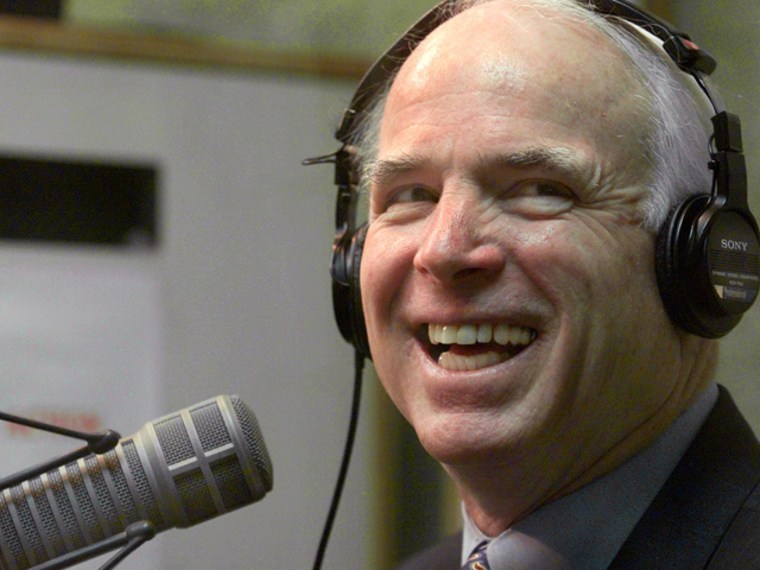 US Senator John McCain (R-AZ) smiles as he is inte