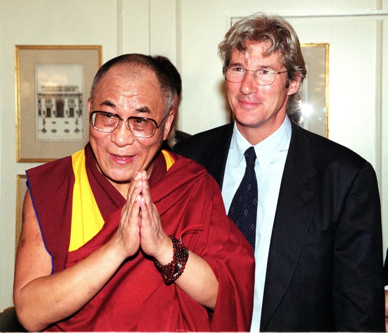 The Dalai Lama appears with Gere in 1999. Gere is Buddhist, a longtime supporter of the Dalai Lama, and an advocate for human rights in Tibet. He has been permanently banned from entering China.