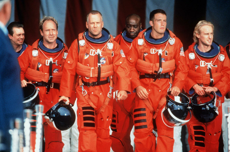 1998 (L To R) Steve Buscemi, Will Patton, Bruce Willis, Michael Duncan, Ben Affleck, And Owen Wilson Star In \"Armageddon.\"  An oil driller and his crew are hired to rocket out to a gigantic asteroid and blow it up before it slams into the Earth.
