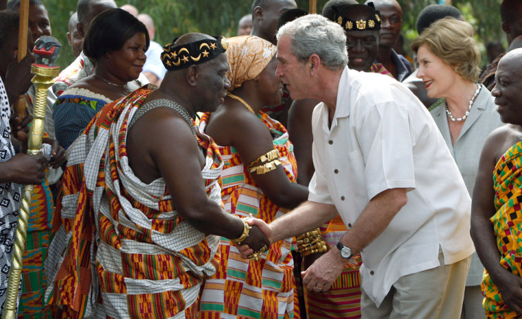 U.S. President Bush greets tribal chiefs in Accra