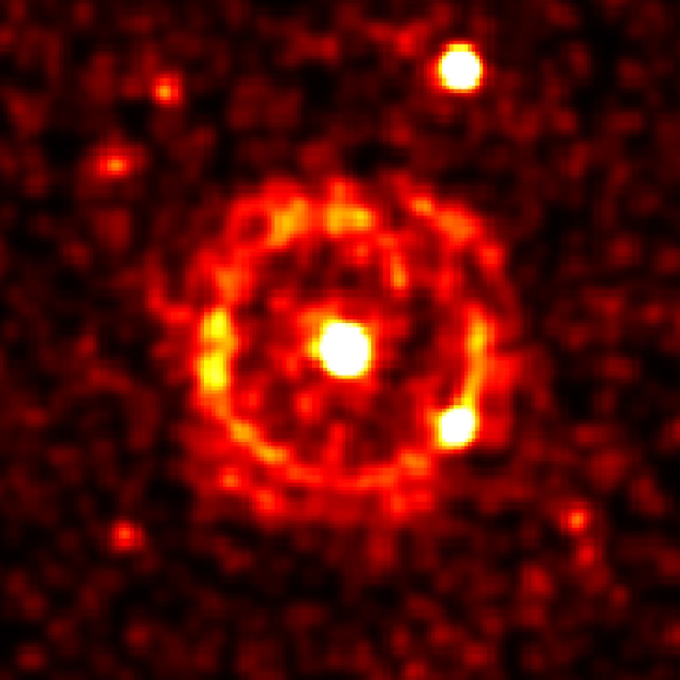 XMM-Newton's X-ray EPIC camera captured snapshots of the burst known as GRB 031203. Click on the image to watch a 2.2-megabyte animated GIF.
