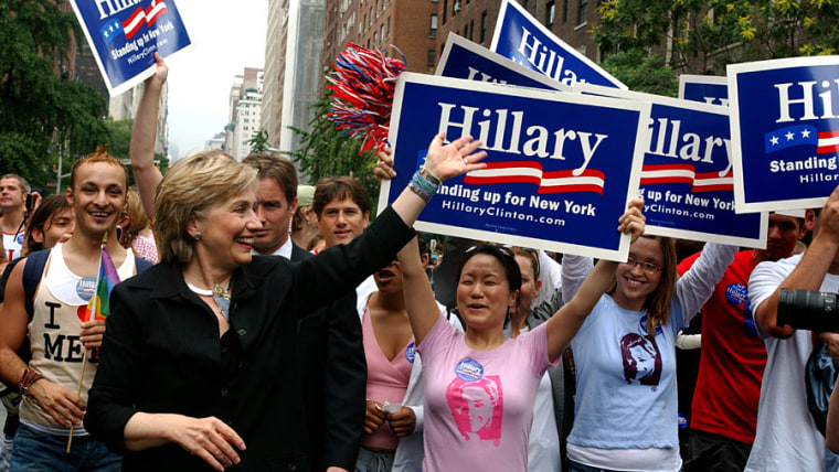 Clinton waved to supporters at New York City's gay pride parade, a regular stopping ground for politicians, in June 2006