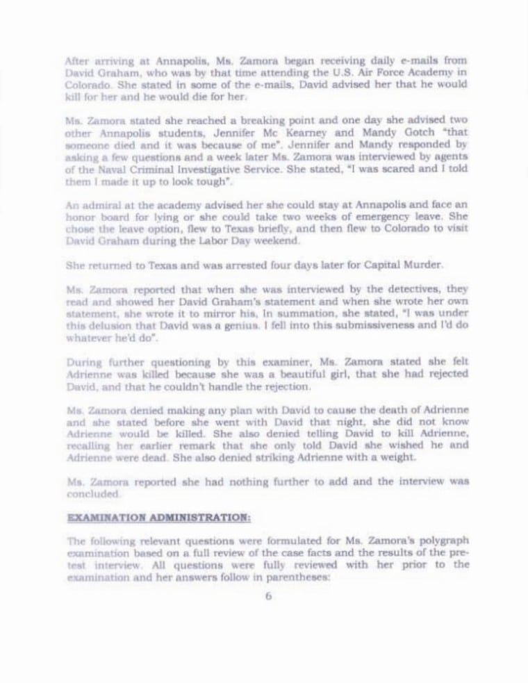 Examiner #39 s analysis of Diane Zamora #39 s lie detector test results