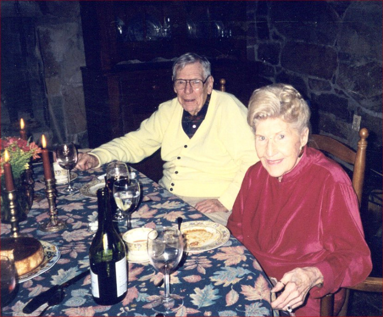 My parents, Charlotte and Roland (Pop) Boran, at Thanksgiving 2002, still doing very well.  (the last name Boran is pronounced like the last name Moran, but with a B--accent on the RAN)