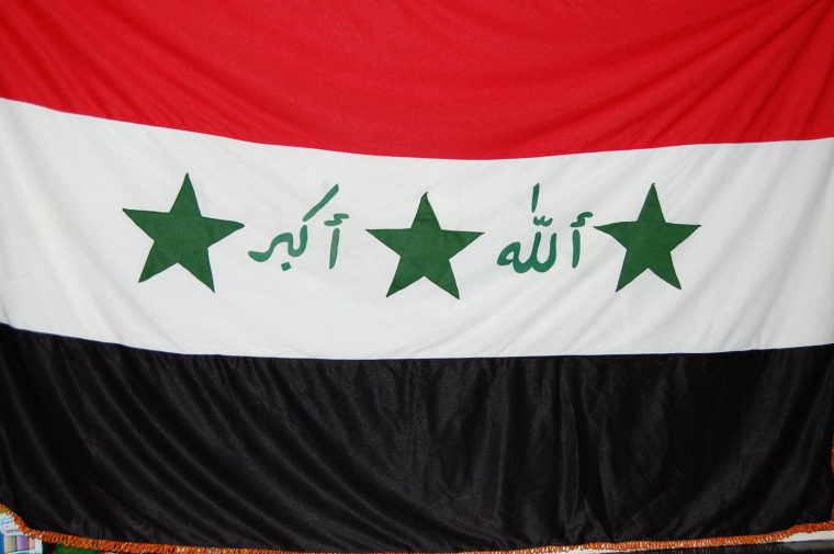 An Iraqi flag taken from the Iraqi Parliament building in Baghdad in April 2003.