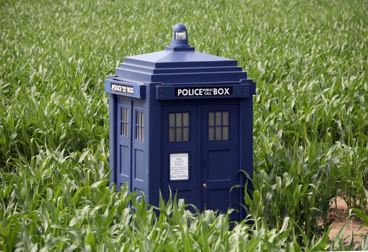Image: A replica of a Tardis, a time machine from Dr. Who.