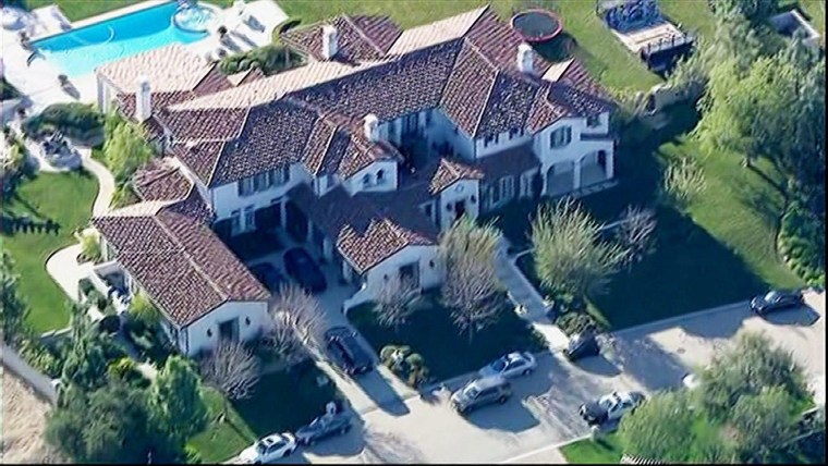 Justin Bieber's mansion in Calabasas, Calif., is seen from a news helicopter