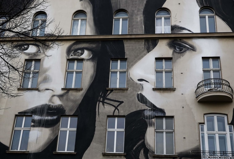 Image: Murals of fashion model Teresa Oman by Melbourne-based street artist Rone in Berlin