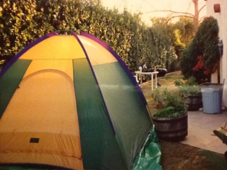 The tent where Mike Mosher and his family slept after the earthquake.