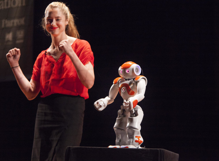 Image: Heather Knight with Data, the world's first robot comedian