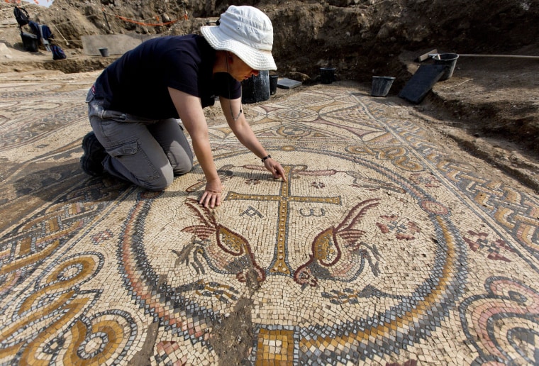 Image: Archaeological excavation in Alum where Byzantine church mosaic found