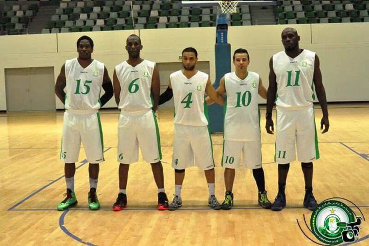 Antonio Haymon, left, with his Al Ahly teammates.