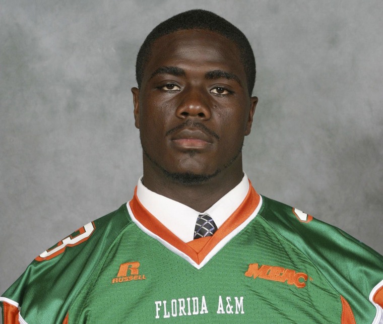 Jonathan Ferrell poses in his Florida A&M University "Rattlers" football team jersey in an undated handout photo provided by the university. Prosecutors will seek an indictment against North Carolina police officer Randall Kerrick, accused of fatally shooting an unarmed Ferrell 10 times after he survived a car accident and banged on the door of a nearby house in the middle of the night looking for help. Kerrick, 27, is charged with voluntary manslaughter in the Sept. 14, 2013 shooting of 24-year-old Ferrell.