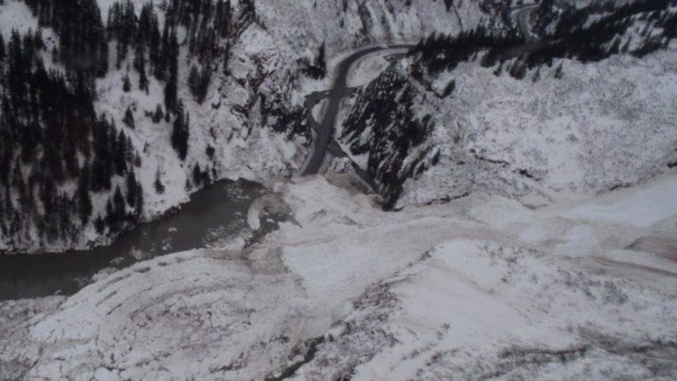 Avalanche activity is shown in Keystone Canyon on Richardson Highway, about 12 miles north of Valdez, Alaska, on Jan. 26, 2014.