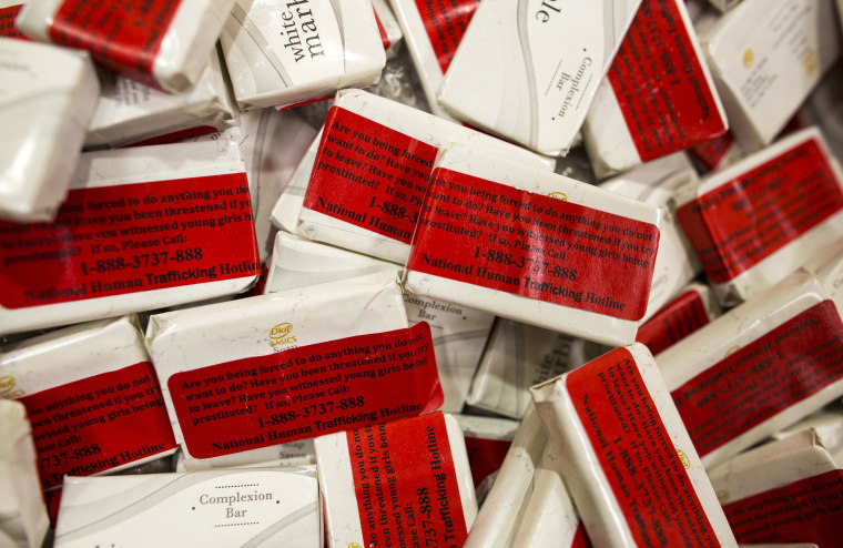 Image: Bars of soap which are distributed to hotels to give anyone at risk of human trafficking a number to call.