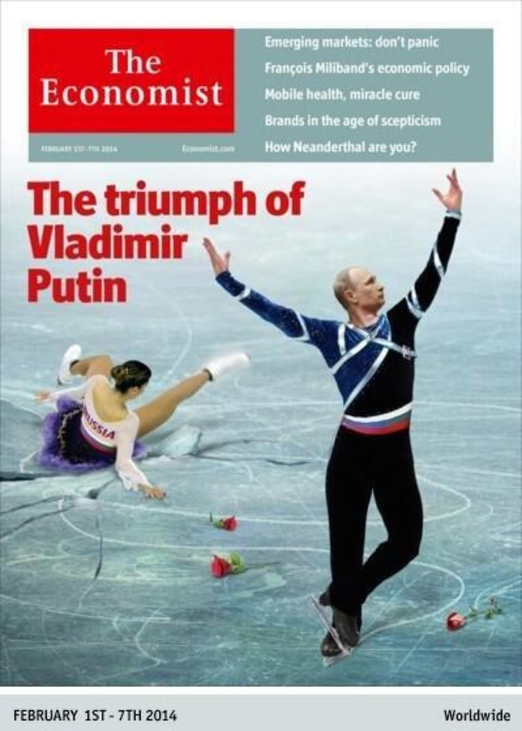 The Economist magazine cover for the week of Feb. 1-7, 2014 shows an image of Russian President Vladimir Putin figure skating.