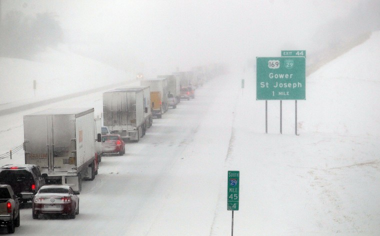 Traffic sits at a stand still on southbound I-29 Tuesday, Feb. 5, 2014.