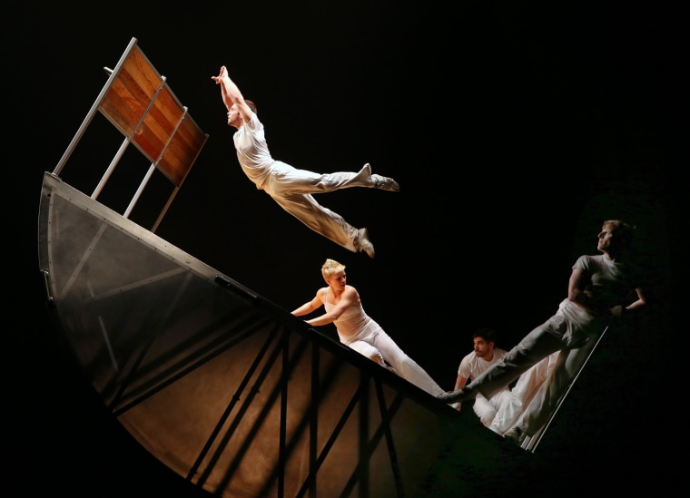 American dance company Diavolo Dance Theater perform at Victorian Arts Centre in Melbourne, Australia on Feb. 5. The acrobatic group will present a double bill 'Architecture in Motion' from Feb. 5-8 in Melbourne featuring two dance performances inspired by design and cityscapes .