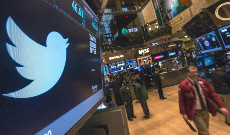 Image: Twitter logo is displayed on the floor of the New York Stock Exchange