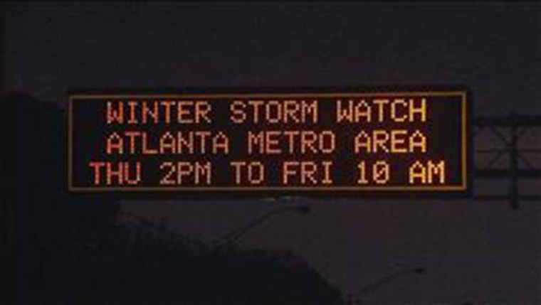 A Georgia Department of Transportation message board proclaiming a Winter Storm Watch early Thursday. The DOT later removed the warning.