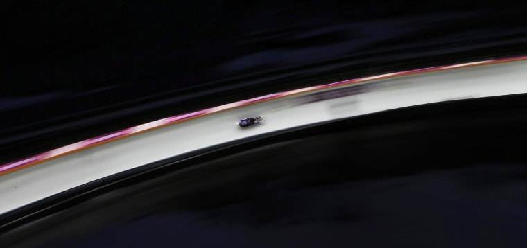 Toennes Stang Rolfsen makes a run during men's singles luge training session in Sliding Center Sanki at the Sochi 2014 Olympic Games in Krasnaya Polyana, Russia on Feb. 7.