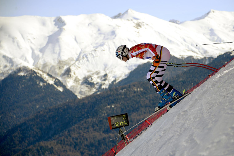 Germany's Maria Hoefl-Riesch takes part in a Women's Alpine Skiing Downhill training session at the Rosa Khutor Alpine Center on Feb. 7 before the start of the Sochi Winter Olympics.