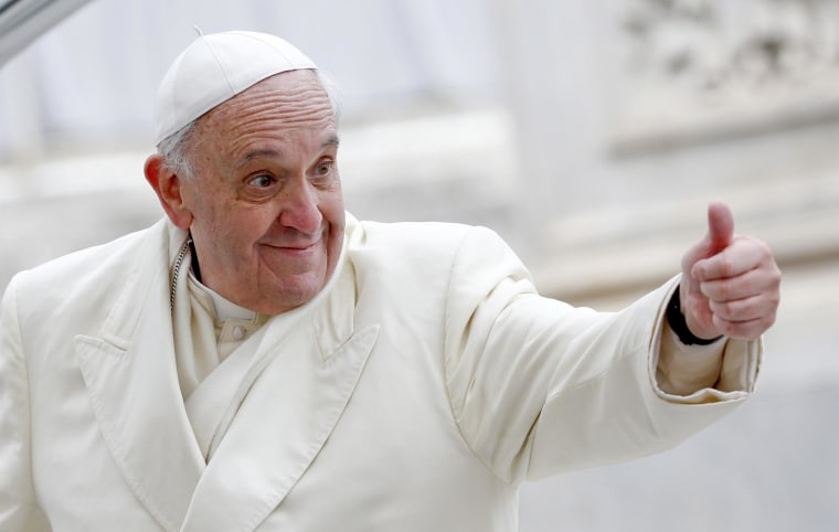 Image: Pope Francis gestures during the general audience in Saint Peter's Square at the Vatican