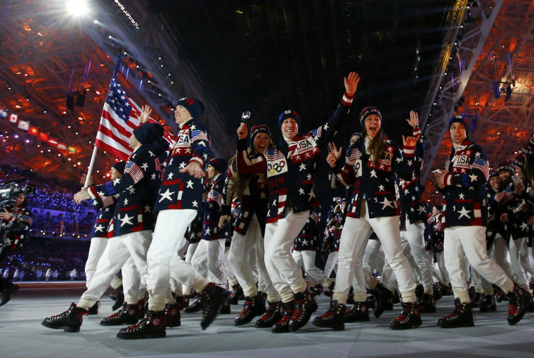 Image: Delegation members of the U.S. parade during the opening ceremony of the 2014 Sochi Winter Olympic Games at Fisht stadium