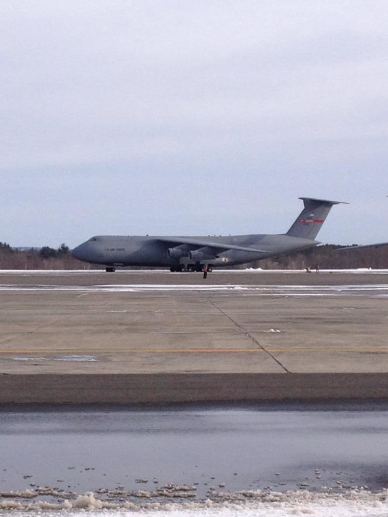 Image: Air Force transport plane after unplanned landing at at Westover Air Reserve Base, Mass.