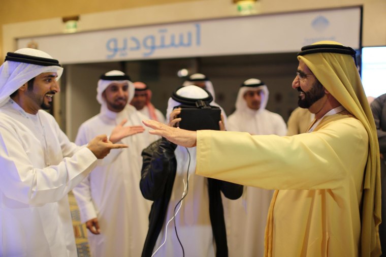 Image: UAE Prime Minister and Ruler of Dubai Sheikh bin Rashid al-Maktoum and his son, Crown Prince Sheikh Hamdan al-Maktoum